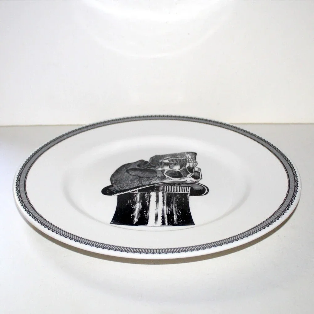 Victorian English Pottery Dinner Plate Edward Challinor Skull Halloween ceramic